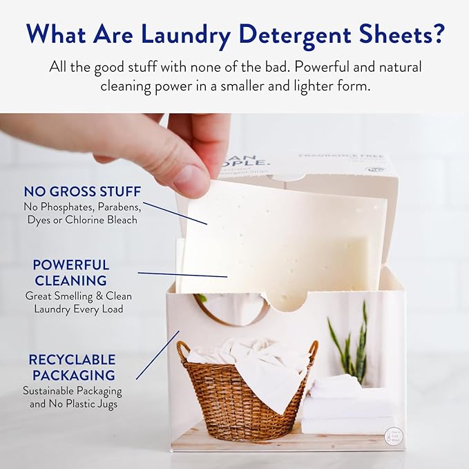 Clean People Laundry Detergent Sheets- Recyclable Packaging, Hypoallergenic, Stain Fighting, Works with All Machines including HE (384 Count, Fragrance Free)