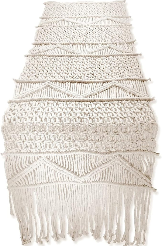 SnugLife Macrame Table Runner Long | Boho Table Runner | Wedding Table Decor | Vintage Farmhouse and Bohemian Dining Room Style (13" Wx60 L)