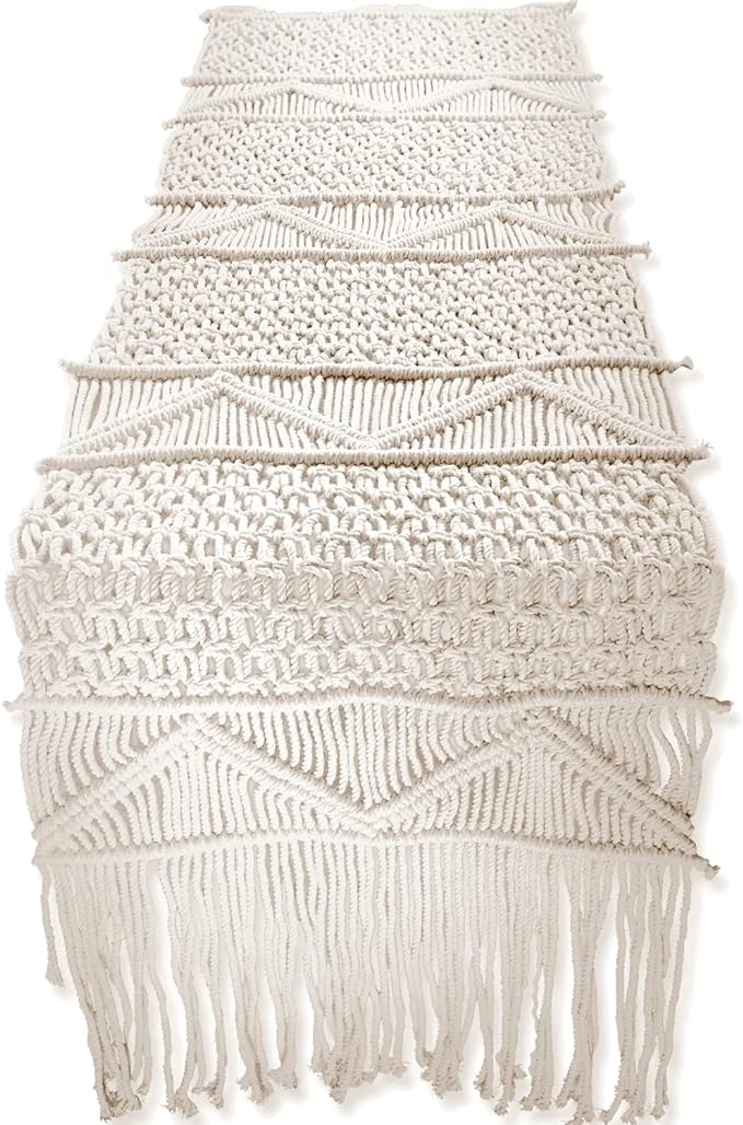 SnugLife Macrame Table Runner Long | Boho Table Runner | Wedding Table Decor | Vintage Farmhouse and Bohemian Dining Room Style (13" Wx100 L)