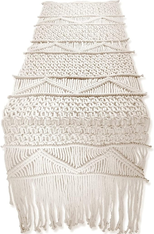 SnugLife Macrame Table Runner Long | Boho Table Runner | Wedding Table Decor | Vintage Farmhouse and Bohemian Dining Room Style (13" Wx100 L)