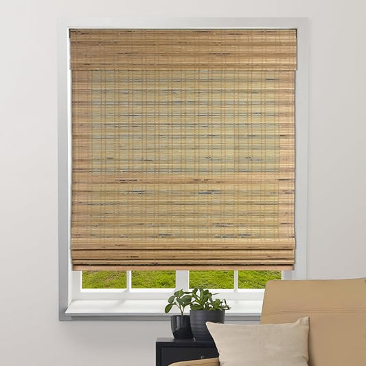 ARLO BLINDS Sheer Bamboo Roman Shades with Valance - Tuscan, 34.5" W x 60" H - Light Filtering Cordless Blinds for Interior Windows - Real Natural Bamboo Material - Mounting Hardware Included
