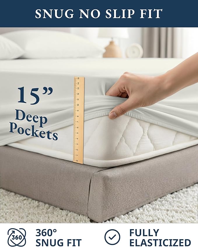 LANE LINEN 100% Organic Cotton California King Sheets Set, 4-Piece Pure Organic Cotton Long Staple Percale Weave Soft Best Bedding Sheets for Bed, Fits Mattress Upto 15" Deep - Glacier Grey