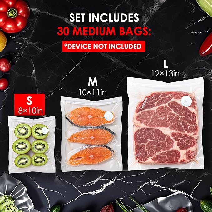 Reusable Vacuum Sealer Bags for Food – 30 Small (8 x 10 in) For Elxis Vacuum Sealer (Without Vacuum Sealer)