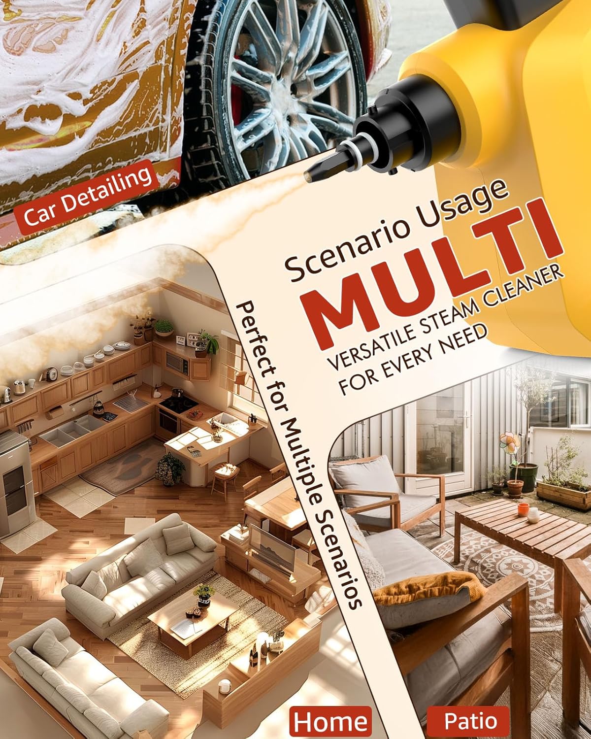 Pressurized Deep Cleaning Handheld Steam Cleaner for Home, Multi-Purpose Natural Steamer for Cleaning with 9 PCS Accessories for Kitchen, Car Detailing, Bathroom, Floor,Tile and Grout(Yellow)