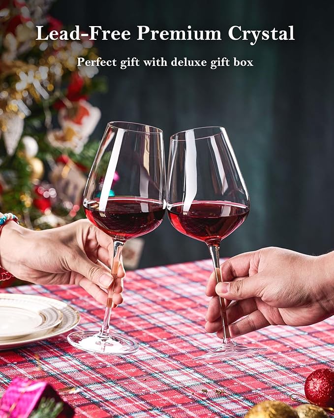 JBHO Hand Blown Bordeaux Wine Glasses - Set of 6-18 Ounce - Great Gift Packaging - Red Wine Glasses Lead-Free Premium Crystal Clear Glass