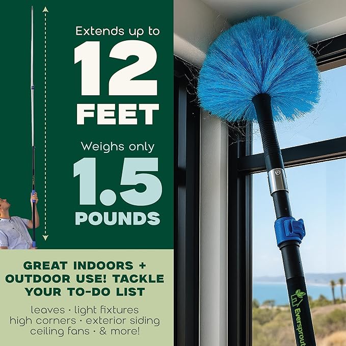 EVERSPROUT Twist-On Cobweb Duster (Soft Bristles) | Indoor & Outdoor use Brush Attachment | Fits Standard 3/4 inch Threaded Poles | Brush Only (Pole Sold Separately) | Spider Cobweb Duster Head