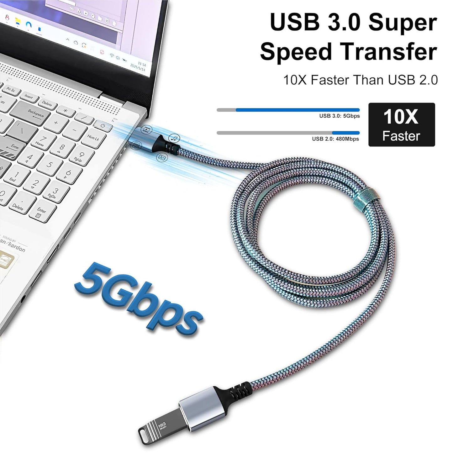 Tan QY USB 3.0 Extension Cable 6Ft, USB 3.0 High Speed Extender Cord Type A Male to A Female for PlayStation, Xbox, USB Flash Drive, Hard Drive, Card Reader,Scanner,Printer,Keyboard (Silver, 6Ft)