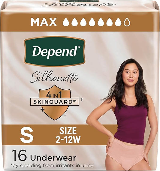 Depend Silhouette Adult Diapers, Incontinence & Postpartum Bladder Leak Underwear for Women, Maximum Absorbency, Small, Pink, 16 Count, Packaging May Vary