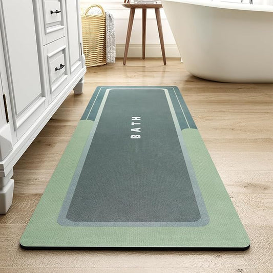MontVoo-Bath Mat-Bath Mat Rug Non Slip Super Absorbent Stain Resistant Quick Dry Thin Bathroom Rug-Bath Mats for Bathroom Floor Bathtub Vanity-Bathmat Bath Rug Easy Care 17"x50" Green