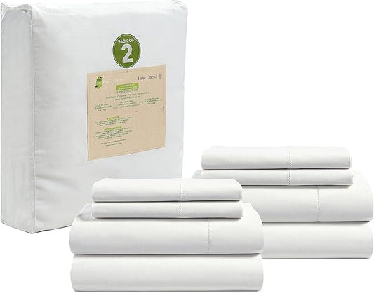 LANE LINEN 100% Organic Cotton Pure White Full Sheets Set, 4-Piece Pure Organic Cotton Long Staple Percale Weave Ultra Soft Best Bedding Sheets for Bed, Breathable, 15" Deep Pocket - White (2 Pack)