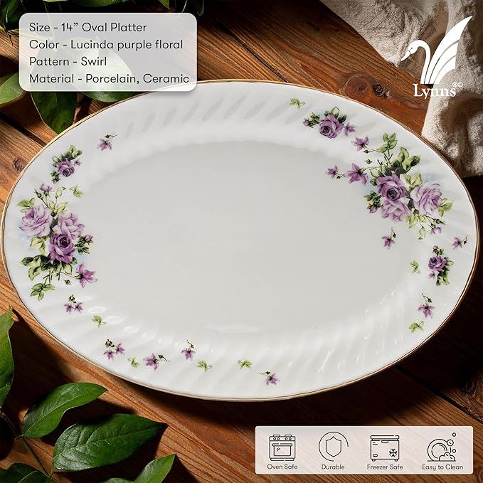 Lynns Paradise Lucinda 14-Inch Oval Platter, Set of 2, Purple