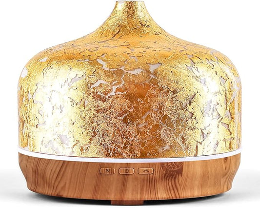 Porseme 500ml Glass Essential Oil Diffuser Aromatherapy Ultrasonic Cool Mist Humidifier 15-21 Running Hours Waterless Auto-Off Air Diffusers for Sleeping Yoga Working Spa(Gold Plated)