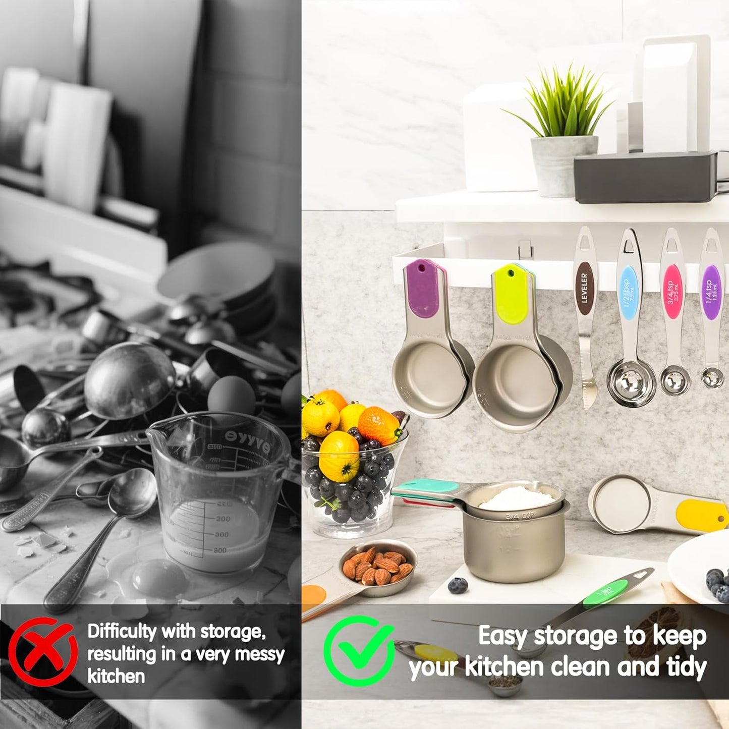 Stainless Steel Measuring Cups and Spoons Set of 20, 7 Nesting Measuring Cups, 7 Spoons & 1 Leveler, 5 Mini Spoons, Kitchen Gadgets for Cooking & Baking