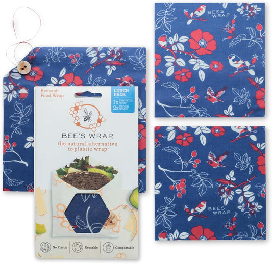 Bee's Wrap Beeswax Wraps for Food - Botanical 3 Pack (2M 1 Sandwich) Made in USA Reusable & Organic Food Wraps, Sandwich Wrap - Eco-Friendly Alternative to Aluminum Foil & Plastic Wrap