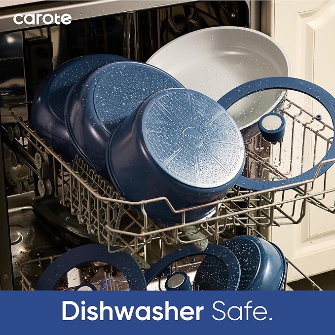 CAROTE 27pcs Ceramic Cookware Set Nonstick, Pots and Pans Set Non Stick, Non Toxic Cookware Detachable Handles, Dishwasher/Oven Safe, RV/Camping Cookware, Pan and Pot with Kitchen Utensils, Navy Blue